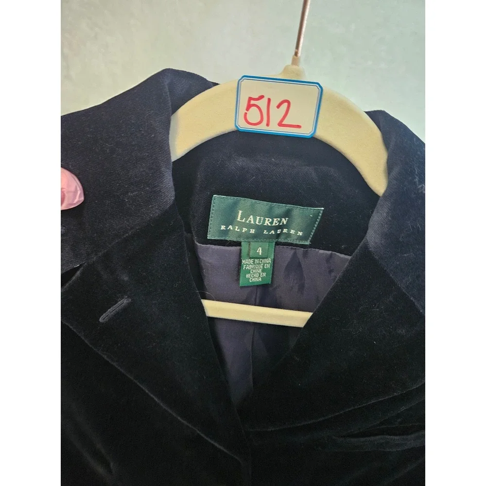 Vtg Lauren Ralph Lauren Sz4 Blue Velvet Blazer Gold Button Old Money Flawed #512 - Picture 11 of 12